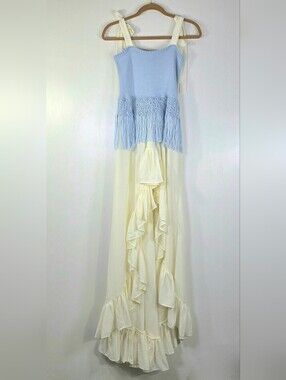 RARE ALEXANDRA BUENO RUNWAY ANDARIEGA COLLECTION FRINGE KNIT & RUFFLE MAXI DRESS